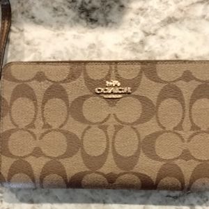 Coach Ladies Zip Around Wallet Wrist Strap Beige